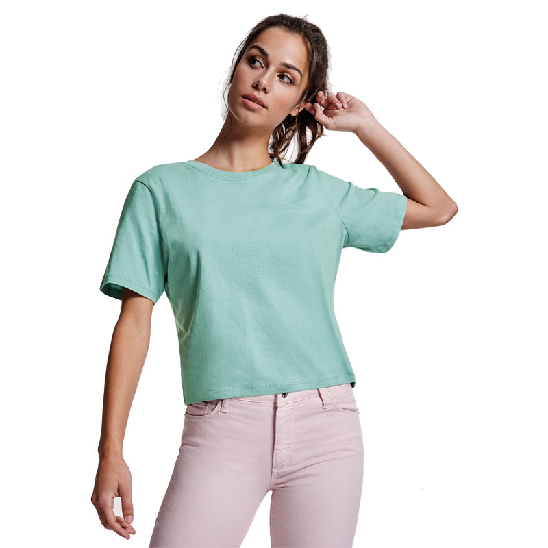 DUALA - Camiseta de manga corta para mujer de talle corto algodón - Bonsai Azul